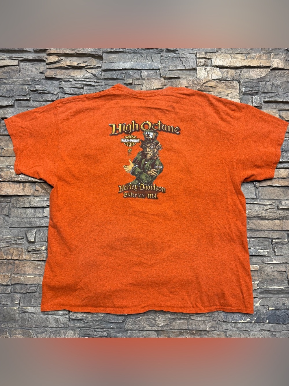 Vintage Harley Davidson T Shirt Mens 2XL Orange Billerica MA Motorcycle USA